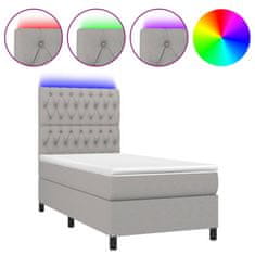Vidaxl Box spring postelja z vzmetnico LED svetlo siva 80x200 cm blago