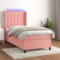 Vidaxl Box spring postelja z vzmetnico LED roza 100x200 cm žamet