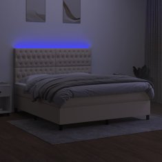 Vidaxl Box spring postelja z vzmetnico LED krem 160x200 cm blago