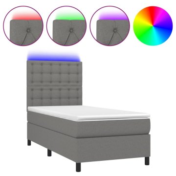 Vidaxl Box spring postelja z vzmetnico LED temno siva 90x190 cm blago