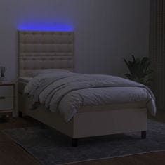 Vidaxl Box spring postelja z vzmetnico LED krem 90x200 cm blago