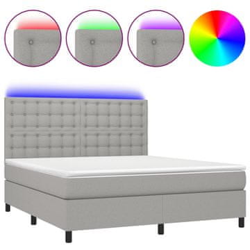 Vidaxl Box spring postelja z vzmetnico LED sv. siva 180x200 cm blago