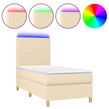 Vidaxl Box spring postelja z vzmetnico LED krem 90x190 cm blago