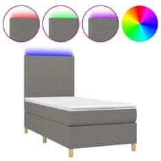 Vidaxl Box spring postelja z vzmetnico LED temno siva 90x200 cm blago