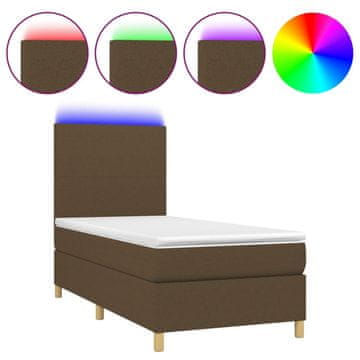 Vidaxl Box spring postelja z vzmetnico LED temno rjava 100x200cm blago