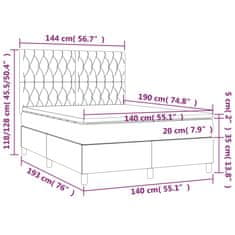 Vidaxl Box spring postelja z vzmetnico LED roza 140x190 cm žamet