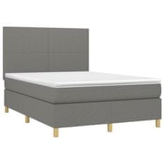Vidaxl Box spring postelja z vzmetnico LED temno siva 140x190 cm blago
