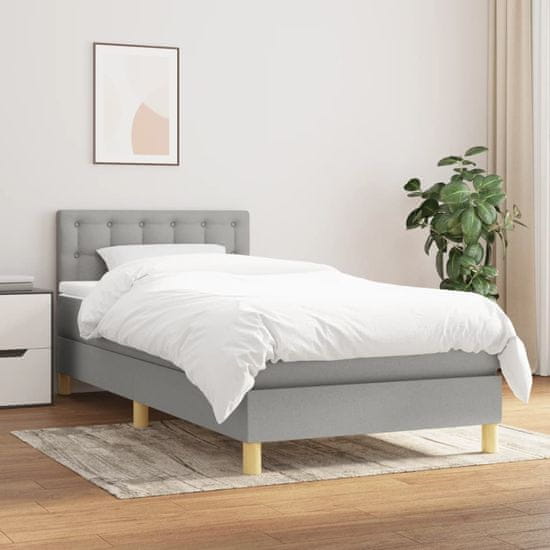 Greatstore Box spring postelja z vzmetnico svetlo siv 100x200 cm blago