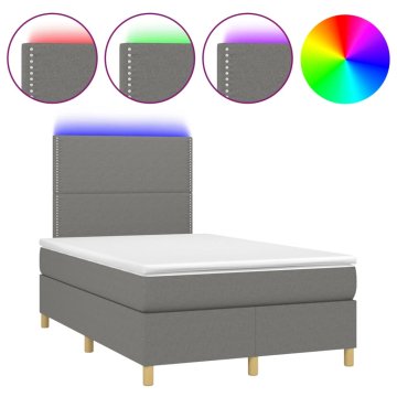 Vidaxl Box spring postelja z vzmetnico LED temno siva 120x200 cm blago
