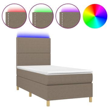 Vidaxl Box spring postelja z vzmetnico LED taupe 90x200 cm blago