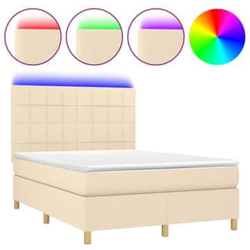 Vidaxl Box spring postelja z vzmetnico LED krem 140x190 cm blago