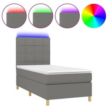 Vidaxl Box spring postelja z vzmetnico LED temno siva 90x200 cm blago