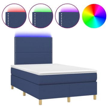 Vidaxl Box spring postelja z vzmetnico LED modra 120x200 cm blago