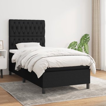 Vidaxl Box spring postelja z vzmetnico črna 100x200 cm blago