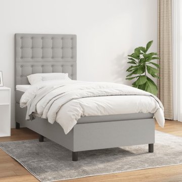 Vidaxl Box spring postelja z vzmetnico svetlo siv 100x200 cm blago