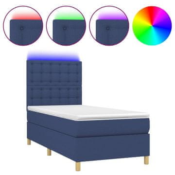 Vidaxl Box spring postelja z vzmetnico LED modra 80x200 cm blago