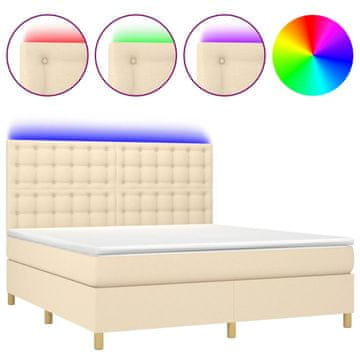 Vidaxl Box spring postelja z vzmetnico LED krem 180x200 cm blago