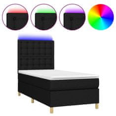Vidaxl Box spring postelja z vzmetnico LED črna 90x200 cm blago