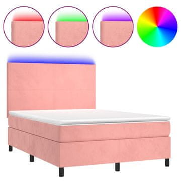 Vidaxl Box spring postelja z vzmetnico LED roza 80x200 cm žamet