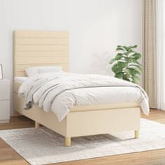 Vidaxl Box spring postelja z vzmetnico krem 90x200 cm blago