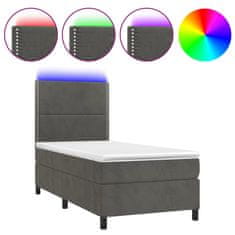 Vidaxl Box spring postelja z vzmetnico LED temno siva 90x190 cm žamet