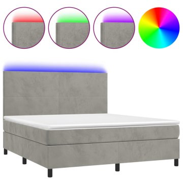 Vidaxl Box spring postelja z vzmetnico LED svetlo siva 160x200cm žamet