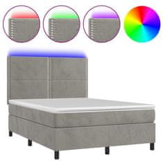 Vidaxl Box spring postelja z vzmetnico LED svetlo siva 140x200cm žamet