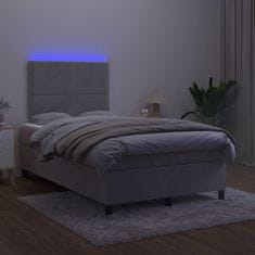 Vidaxl Box spring postelja z vzmetnico LED svetlo siva 120x200cm žamet