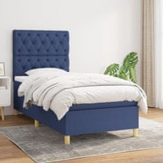 Vidaxl Box spring postelja z vzmetnico moder 80x200 cm blago