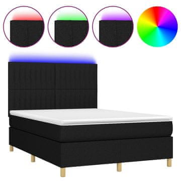 Vidaxl Box spring postelja z vzmetnico LED črna 140x200 cm blago