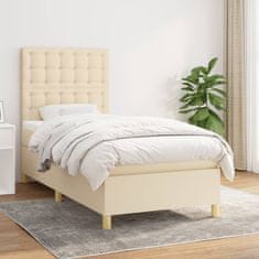 Vidaxl Box spring postelja z vzmetnico krem 100x200 cm blago