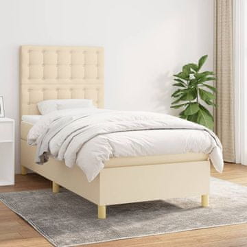 Vidaxl Box spring postelja z vzmetnico krem 100x200 cm blago