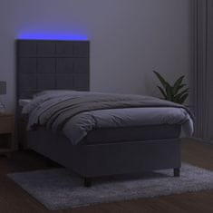 Vidaxl Box spring postelja z vzmetnico LED svetlo siva 100x200cm žamet