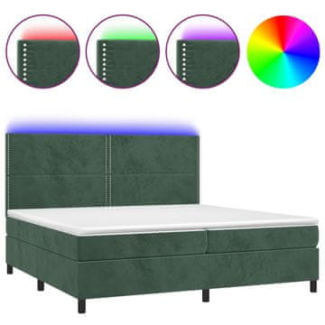 Vidaxl Box spring postelja z vzmetnico LED tem. zelena 200x200cm žamet