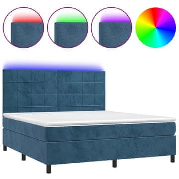 Vidaxl Box spring postelja z vzmetnico LED temno modra 160x200cm žamet