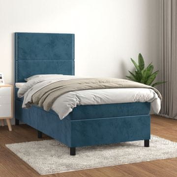 Vidaxl Box spring postelja z vzmetnico temno modra 90x200 cm žamet