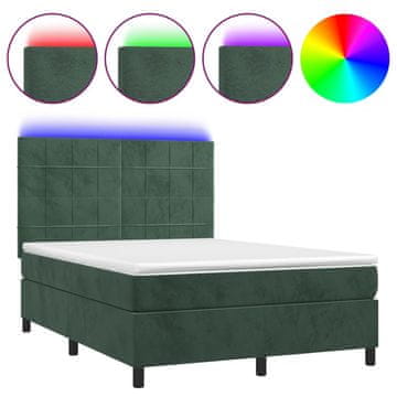 Vidaxl Box spring postelja z vzmetnico LED tem. zelena 140x190cm žamet