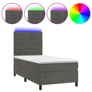 Vidaxl Box spring postelja z vzmetnico LED temno siva 100x200 cm žamet