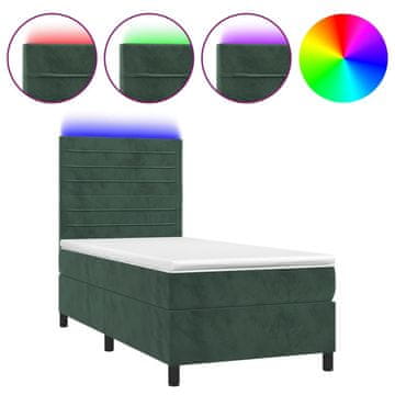 Vidaxl Box spring postelja z vzmetnico LED tem. zelena 100x200cm žamet