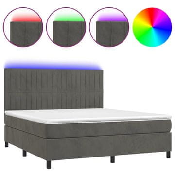 Vidaxl Box spring postelja z vzmetnico LED temno siva 180x200 cm žamet