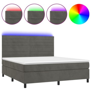 Vidaxl Box spring postelja z vzmetnico LED temno siva 160x200 cm žamet