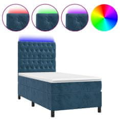 Vidaxl Box spring postelja z vzmetnico LED temno modra 100x200cm žamet