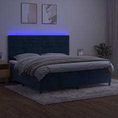 Vidaxl Box spring postelja z vzmetnico LED temno modra 200x200cm žamet