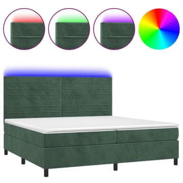 Vidaxl Box spring postelja z vzmetnico LED tem. zelena 200x200cm žamet