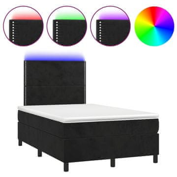 Vidaxl Box spring postelja z vzmetnico LED črna 120x200 cm žamet