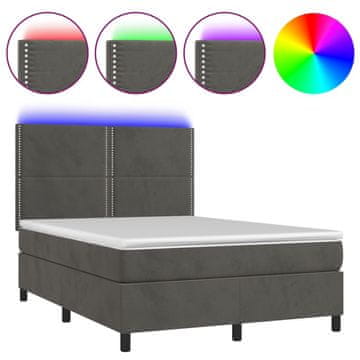 Vidaxl Box spring postelja z vzmetnico LED temno siva 140x200 cm žamet