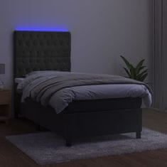 Vidaxl Box spring postelja z vzmetnico LED temno siva 90x200 cm žamet