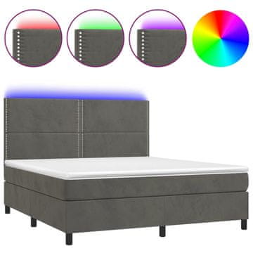 Vidaxl Box spring postelja z vzmetnico LED temno siva 180x200 cm žamet