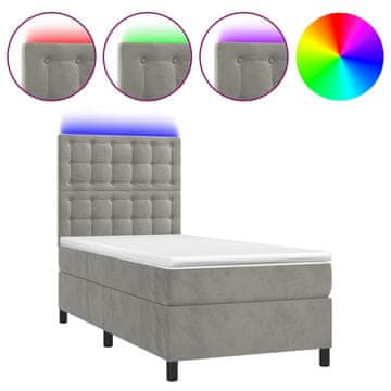 Vidaxl Box spring postelja z vzmetnico LED svetlo siva 90x190cm žamet