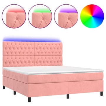 Vidaxl Box spring postelja z vzmetnico LED roza 160x200 cm žamet